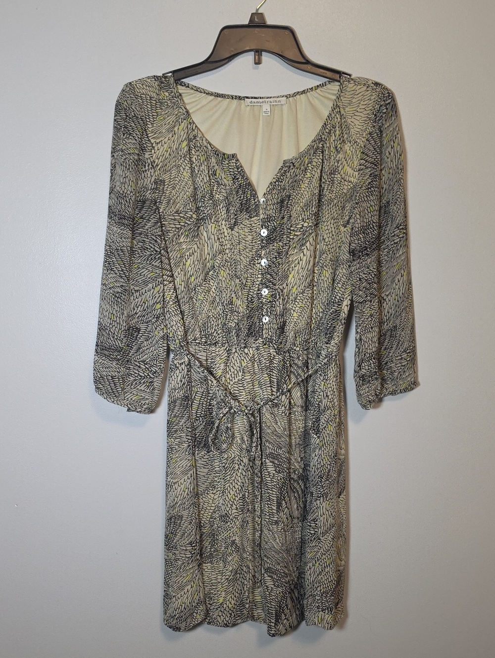 Daniel Rainn Cream Mini Dress with Black and Yellow Print